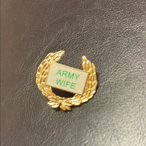 Gold and Green Wreath Brooch with Army Wife Inscription